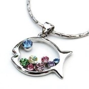 Color diamond hollow out fish necklace  